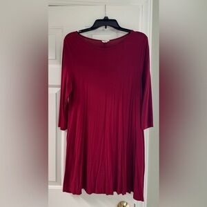 Yelete Burgundy 3/4 inch Sleeve Top/Knee Length Dress
